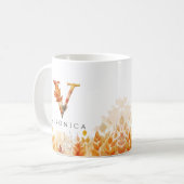 Elegante Herbstlaub Initial Letter V Monogramm Kaffeetasse (Vorderseite Links)