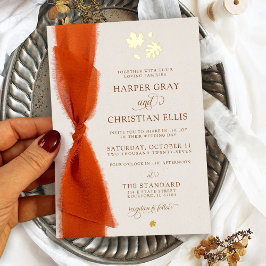 Elegante Herbstlaub Moderne Hochzeitsgold Folieneinladung