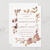 Elegante Herbstlaub Pumpkins Minimalistisch Hochze Einladung (Vorne/Hinten)