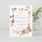 Elegante Herbstlaub Pumpkins Minimalistisch Hochze Einladung (Stehend Vorderseite)