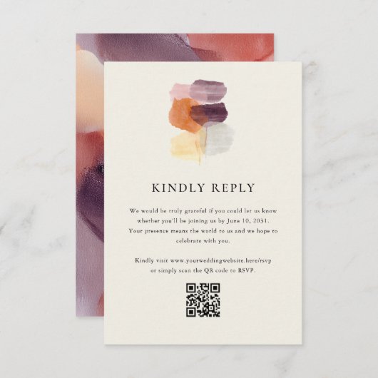 Elegante Herbstlaub QR Code Online-Hochzeit RSVP Karte (Vorne/Hinten)