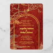 Elegante Herbstlaub Roter Golden Foil Folieneinladung (Vorderseite)