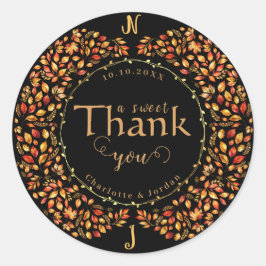 Elegante Herbstlaub Rustikale Terracotta Hochzeit Runder Aufkleber