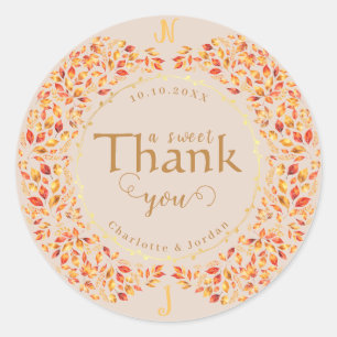 Elegante Herbstlaub Rustikale Terracotta Hochzeit Runder Aufkleber