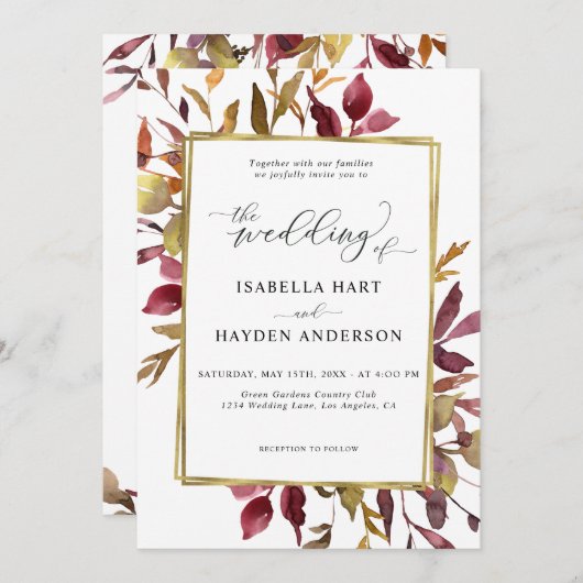 Elegante Herbstlaube Grüne Weinroute Mendrisiotto Einladung (Vorne/Hinten)