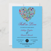 Elegante Herbstlaube Heart Boho Blue Floral Weddin Einladung (Vorderseite)