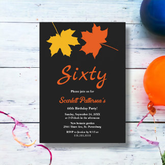 Elegante Herbstlaube Schwarz und Weiß 60. Geburtst Einladung
