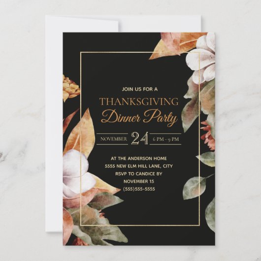 Elegante Herbstlaube Schwarzer Erntedank Abendesse Einladung (Vorderseite)