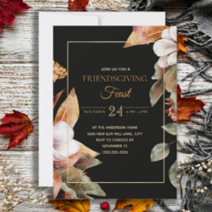 Elegante Herbstlaube Schwarzes Friendsgiving-Fest Einladung