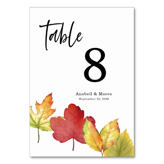 Elegante Herbstlaubs Scripture Table Card Tischnummer (Rückseite)
