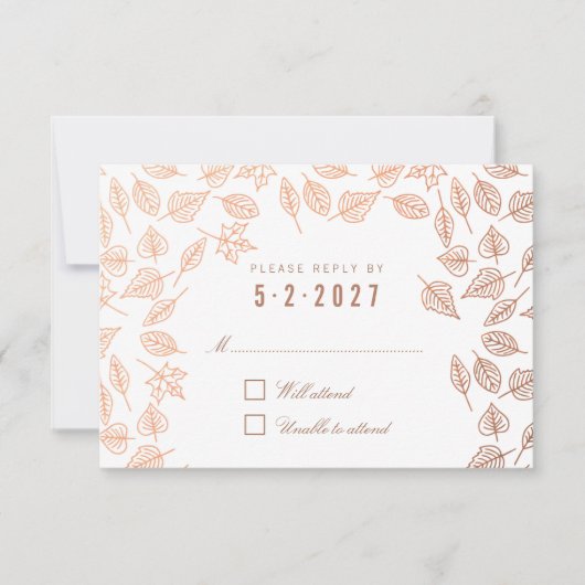 Elegante Herbstleaves Copper Wedding RSVP Karte (Vorderseite)