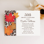 Elegante Herbstleaves Herbst Geburtstagsfeier Einladung<br><div class="desc">Die feierliche und elegante Herbstfeier lädt zum Scrollen von Wirbel und Ahorn-Blätter ein. Reiche Herbstfarben sind Orange,  Rot,  Kupfer,  Gold,  Schokoladenbraun und Elfenbein. Während das Template für einen 50. Geburtstag Set hat,  kann es für andere Meilenstein Geburtstage modifiziert werden - 30.,  40.,  60.,  70.,  75. und darüber hinaus!</div>