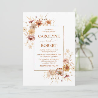 Elegante herbstliche Aquarell-Blumenhochzeit Einladung