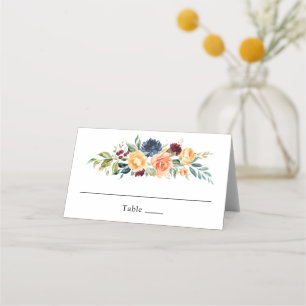 Elegante herbstliche Aquarell-Blumenhochzeit Platzkarte