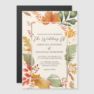 Elegante herbstliche Blätter Aquarell Creme Hochze Magneteinladung