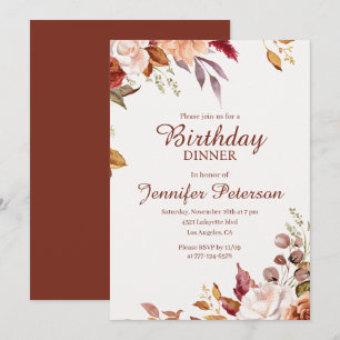 Elegante herbstliche Blumen-Geburtstags-Dinner-Ein Einladung