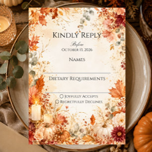 Elegante herbstliche Blumen-Kürbis-Hochzeit RSVP Karte