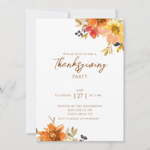 Elegante herbstliche Blumen-Thanksgiving-Party Einladung