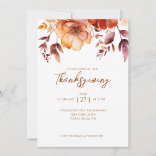 Elegante herbstliche Blumen-Thanksgiving-Party Einladung