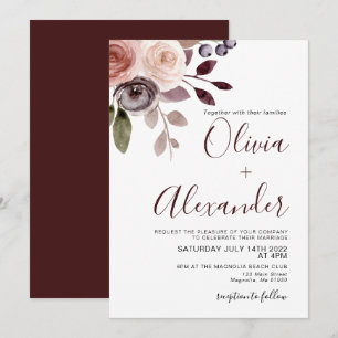 Elegante herbstliche Blumenaquarell-Hochzeitseinla Einladung