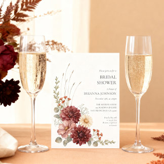 Elegante herbstliche Blumeneinladung zur Brautpart Einladung
