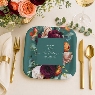Elegante herbstliche Blumenparty in Türkis zum run Pappteller