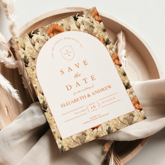 Elegante herbstliche botanische Hochzeit Save The Date
