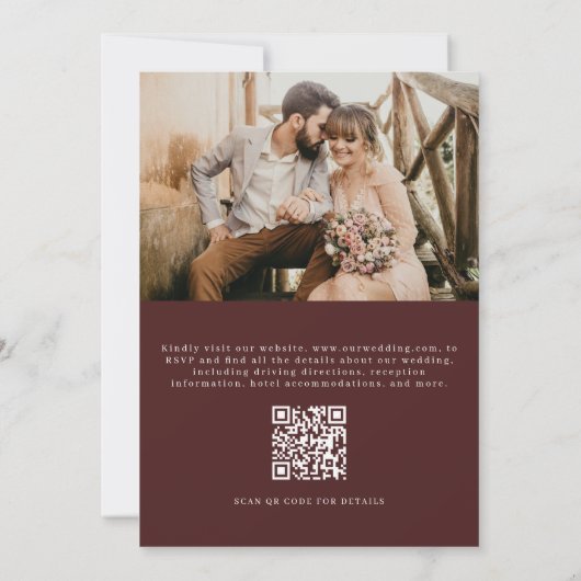 Elegante Herbstliche Foto QR Code Hochzeit im Herb Einladung (Rückseite)