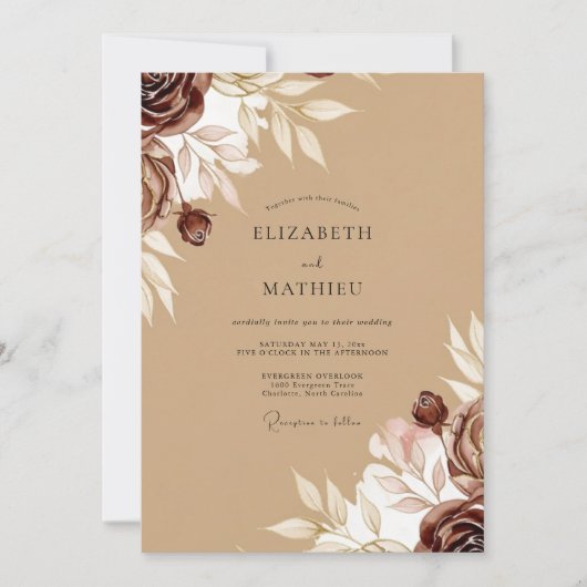 Elegante herbstliche Hochzeit Einladung (Vorderseite)