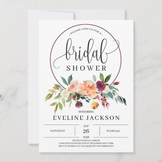 Elegante Herbstmarigold Burgundy und Blume mit Blü Einladung (Vorderseite)