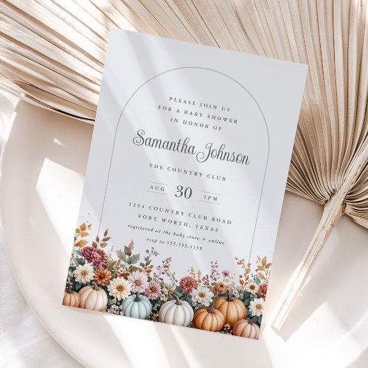 Elegante Herbstpumpen und Florals Babydusche Einladung