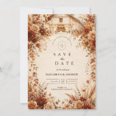 Elegante Herbstscheunen-Hochzeit Save The Date (Vorderseite)