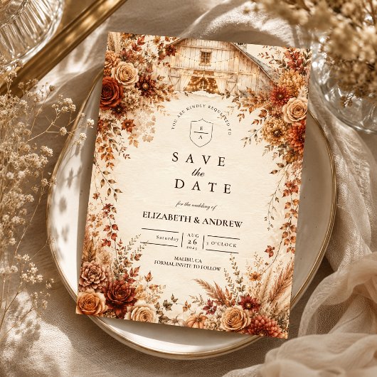 Elegante Herbstscheunen-Hochzeit Save The Date