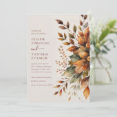 Elegante Herbstwoche Wasserfarben Blumenhochzeit Einladung (Stehend Vorderseite)