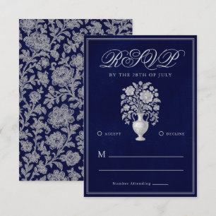 Elegante Heritage-Blumenvase Navy-Hochzeit RSVP Karte