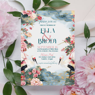 Elegante Heron Peonies mit maßgeschneiderten Foto  Einladung