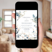 Elegante Herons Blush Dusty Blue Foliage Hochzeit Einladung