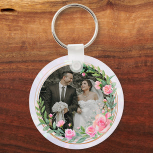 Elegante Herr und Frau Rosa Blumen Hochzeit Schlüsselanhänger