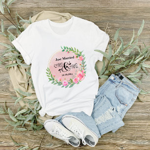 Elegante Herren und Damen Blush Rosa Blumen Hochze T-Shirt