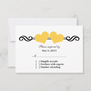 Elegante Herz-Hochzeitsaktkarte, gelb RSVP Karte