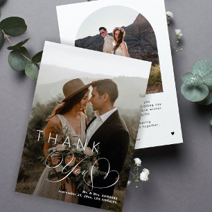 Elegante Herz-Kalligrafie 2 Foto Hochzeit Dankeskarte