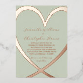 Elegante Herz Rose Gold & Grüne Hochzeit Einladung (Vorderseite)