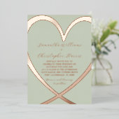 Elegante Herz Rose Gold & Grüne Hochzeit Einladung (Stehend vorne)