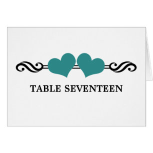 Elegante Herz-Tischnummer-Karte, Aquamarin
