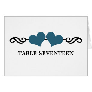 Elegante Herz-Tischnummer-Karte, blau