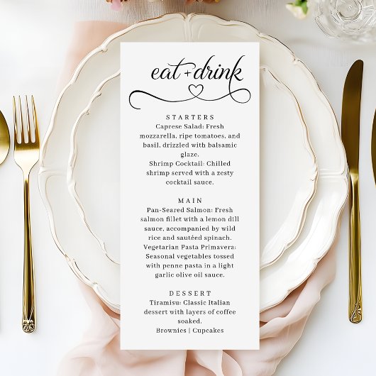 Elegante Herz-Typografie Moderne Hochzeitsmenükart Menükarte