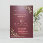 Elegante Herzen gestalten dunkelrote Hochzeitstag Einladung (Stehend Vorderseite)