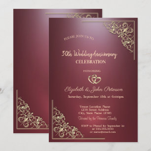 Elegante Herzen Rahmen Dunkelrote Hochzeit Jubiläu Einladung