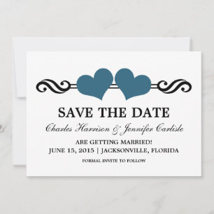 Elegante Herzen - Save-the-Date-Einladung, Blau Save The Date