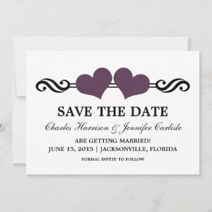 Elegante Herzen - Save-the-Date-Einladung, Lila Einladung